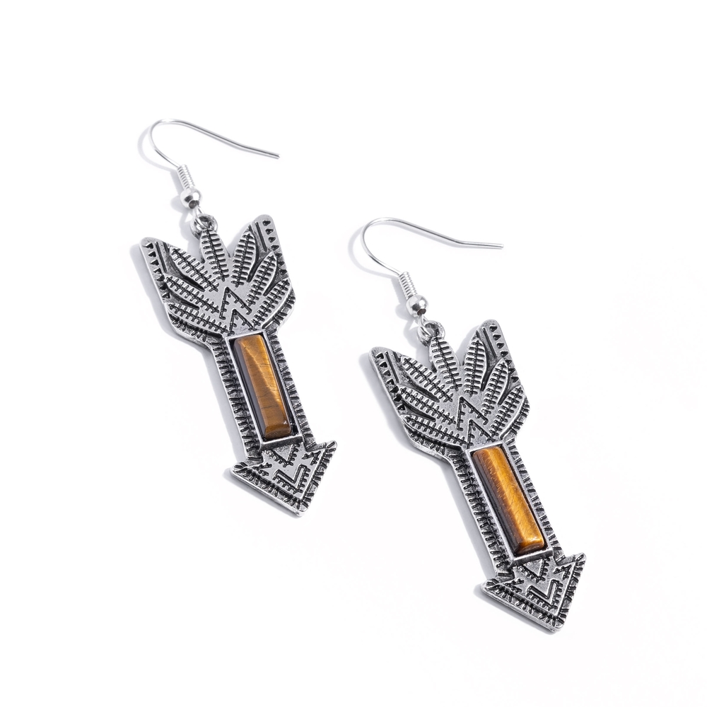Silver and Brown Geometric Earrings Elemental Exhibit Brown Women's Vintage